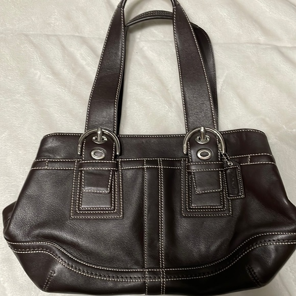 Dark brown, used, medium size Coach purse. Used but very good condition. - Picture 1 of 3